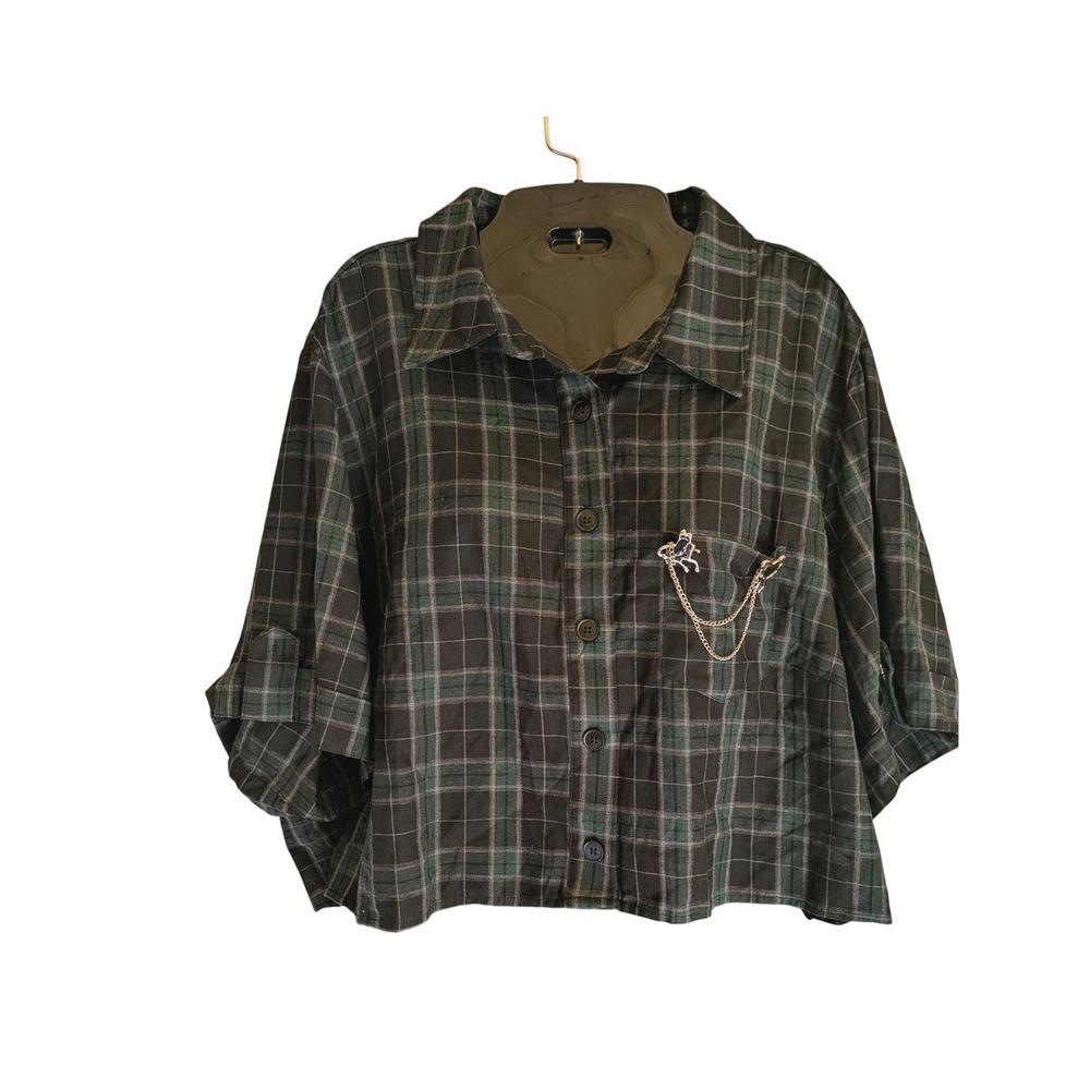 Disturbia Cropped Button Down Shirt 16 Gothic Grunge Alt Edgy Punk Relaxed Emo